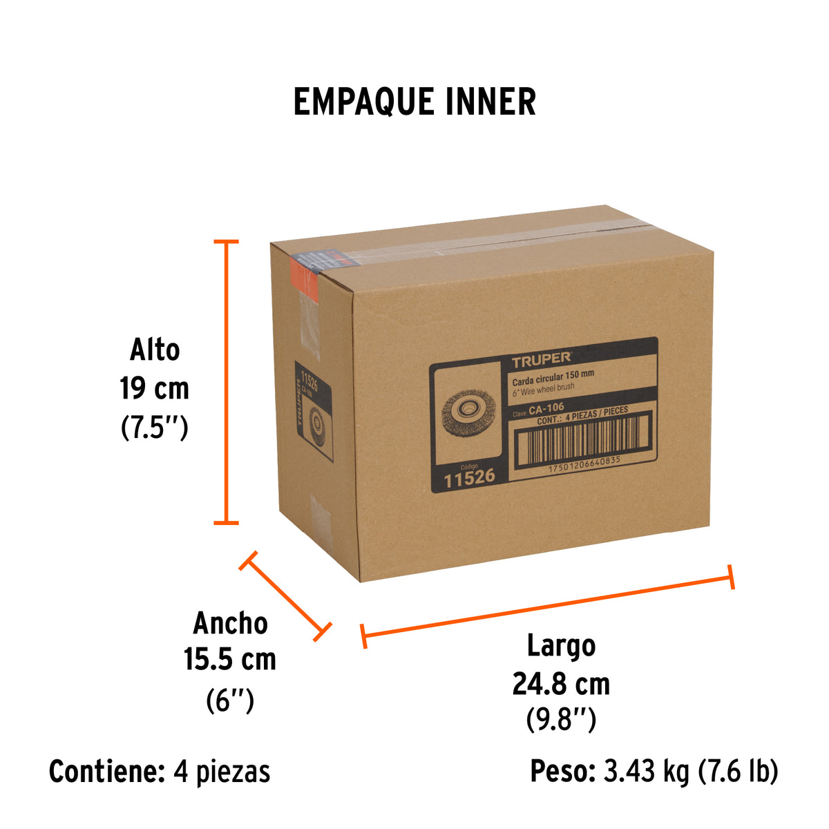 Carda alambre ondulado 6' x 1-1/8' para esmeril, Truper