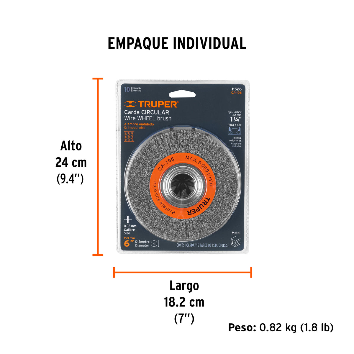Carda alambre ondulado 6' x 1-1/8' para esmeril, Truper