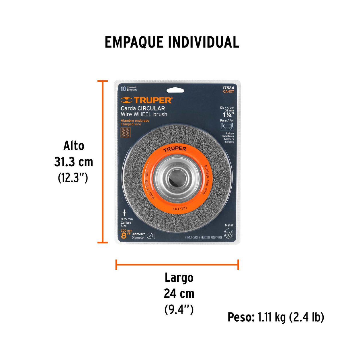 Carda alambre ondulado 8' x 3/4' para esmeril, Truper