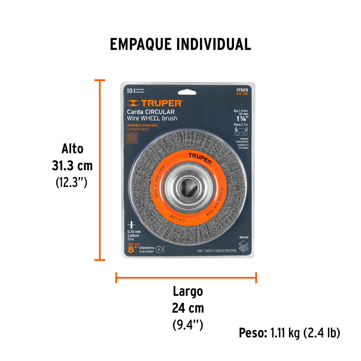 Carda alambre ondulado 8' x 7/8' para esmeril, Truper