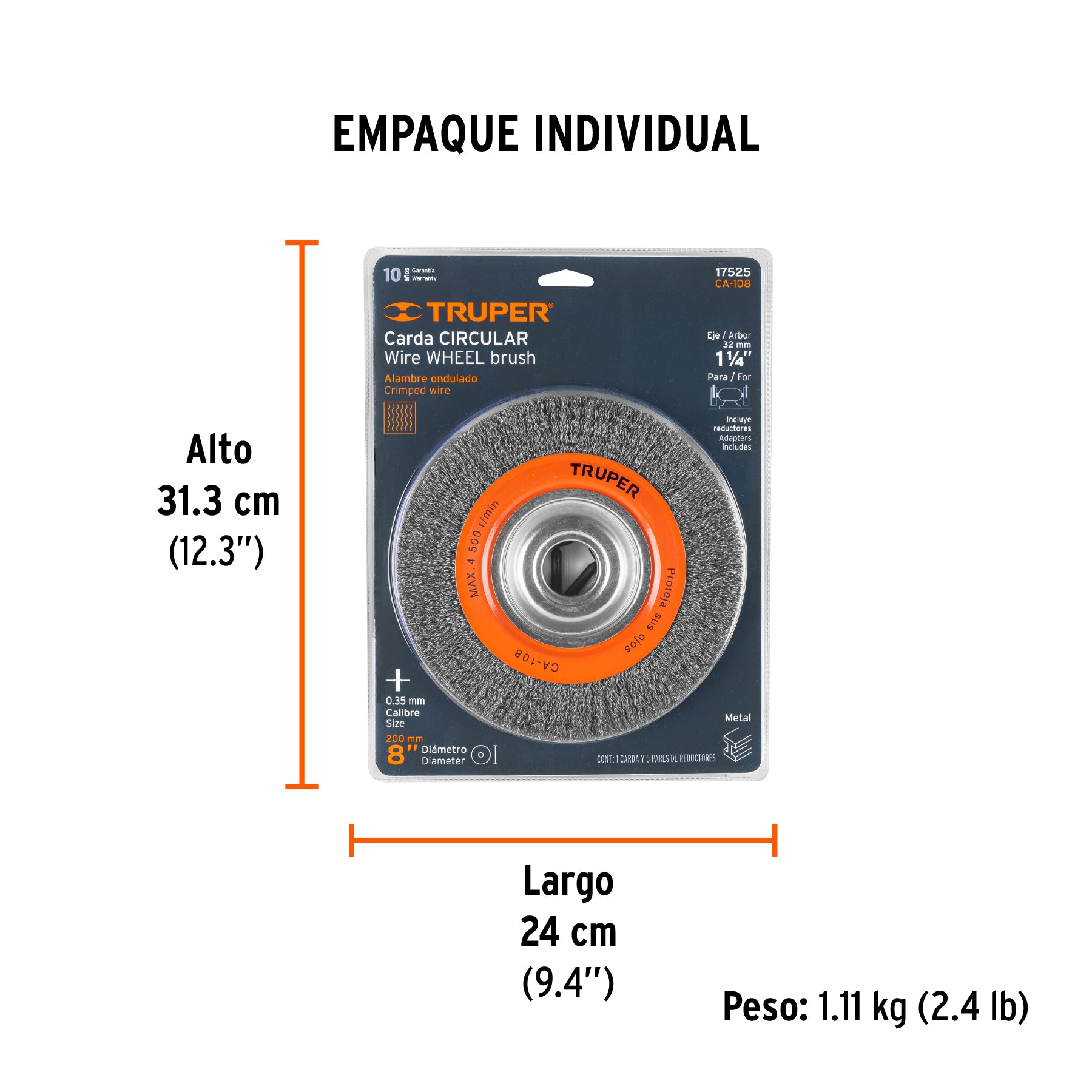 Carda alambre ondulado 8' x 7/8' para esmeril, Truper