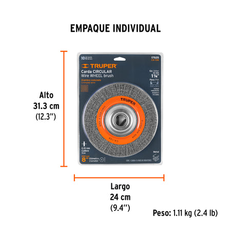 Carda alambre ondulado 8' x 7/8' para esmeril, Truper