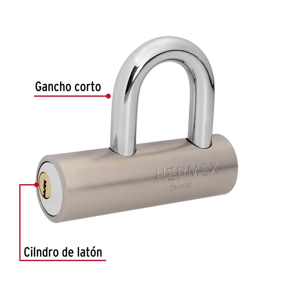 Candado de acero, 109mm, gancho corto, llave de puntos