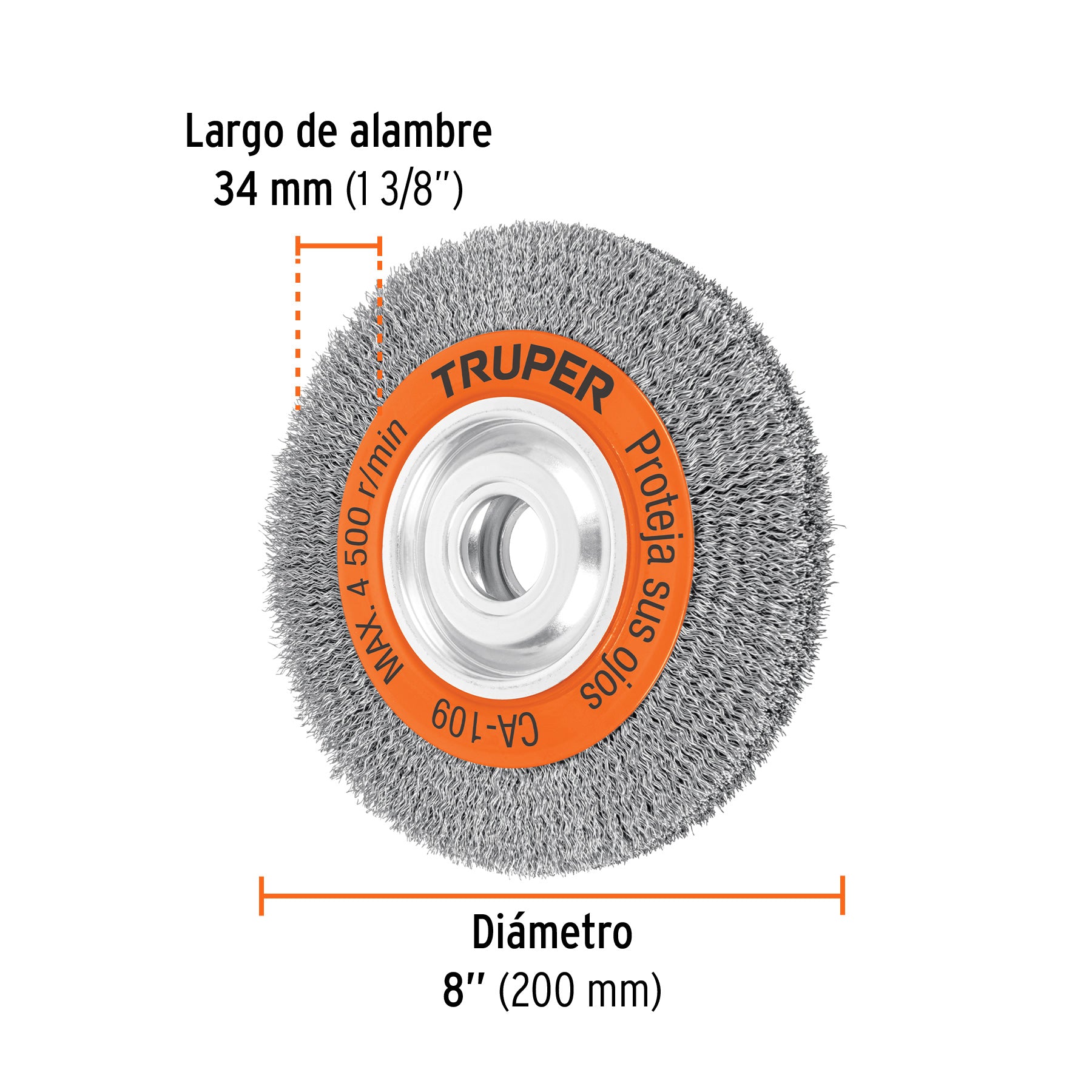 Carda alambre ondulado 8' x 1' para esmeril, Truper