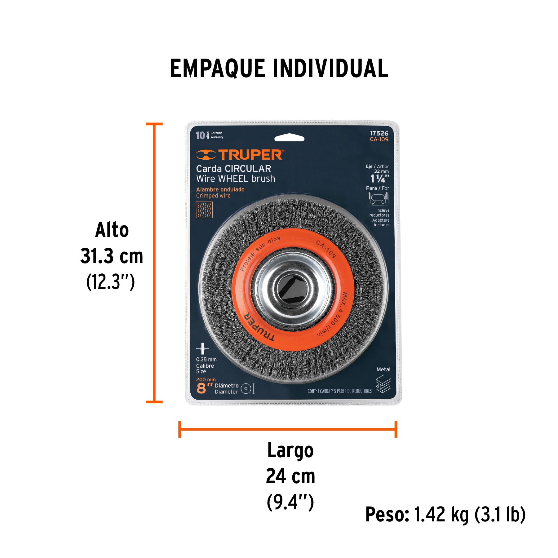 Carda alambre ondulado 8' x 1' para esmeril, Truper