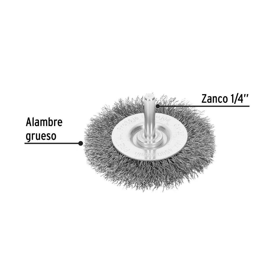 Carda circular alambre grueso para taladro Pretul 3"