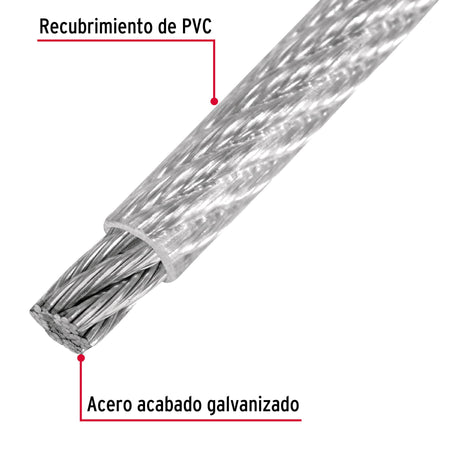 Metro de cable rígido 1/16' acero 7x7 recubierto PVC, 75 m 1/16', 75 m