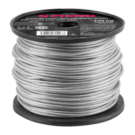 Metro de cable rígido 1/16' acero 7x7 recubierto PVC, 75 m 1/16', 75 m
