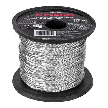 Metro de cable rígido 1/16' de acero 7x7 hilos, 75 m, FIERO 1/16', 75 m