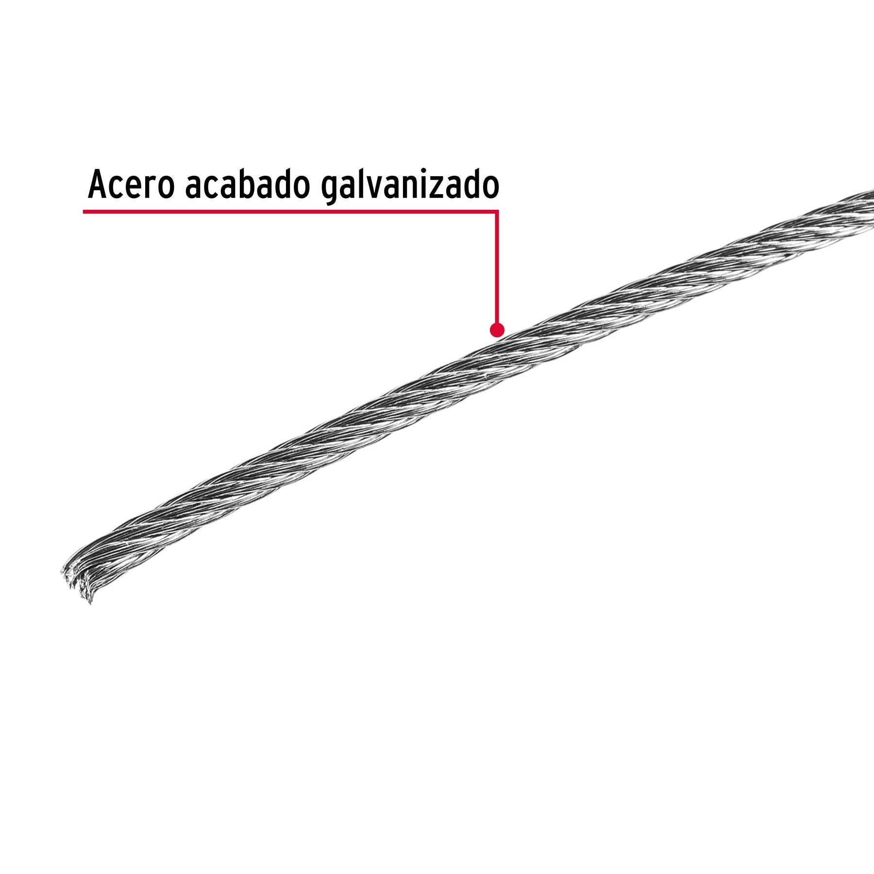 Metro de cable rígido 1/16' de acero 7x7 hilos, 75 m, FIERO 1/16', 75 m