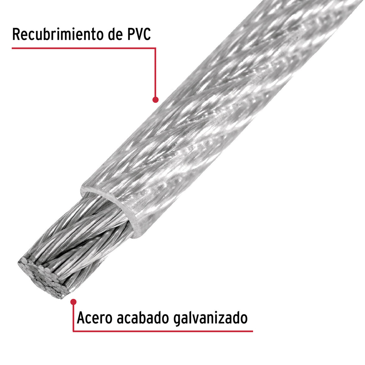 Metro cable flexible 1/4' acero 7x19 recubierto PVC, 75 m 1/4', 75 m