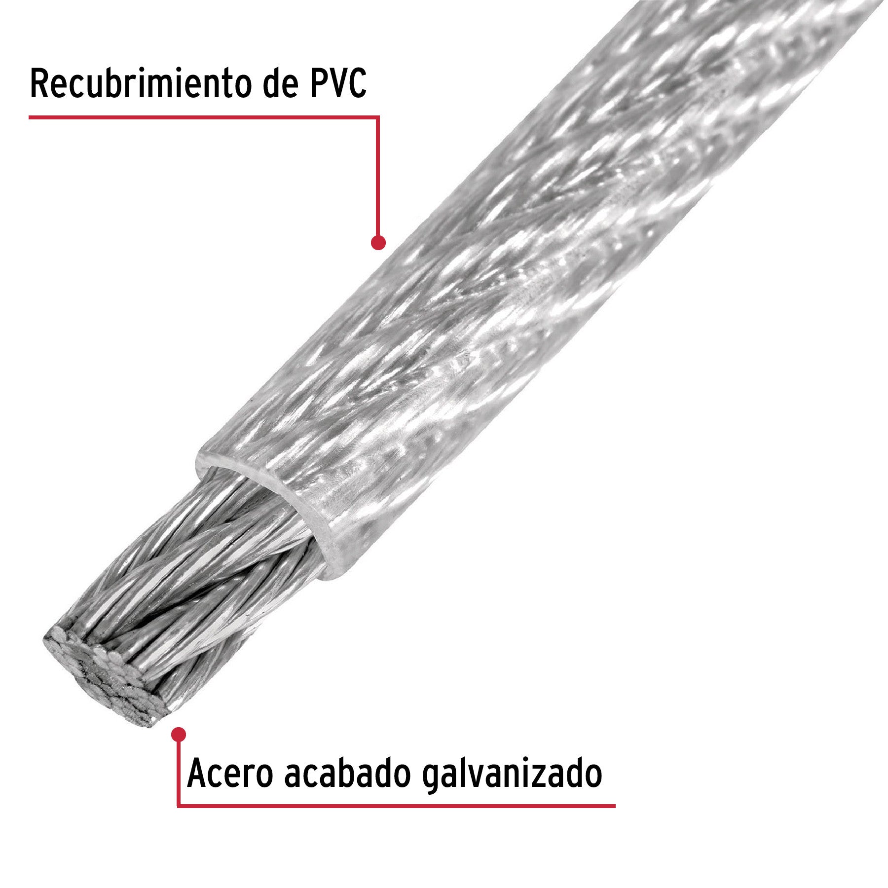 Metro cable flexible 1/4' acero 7x19 recubierto PVC, 75 m 1/4', 75 m