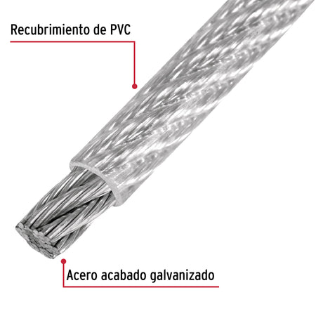Metro cable flexible 1/4' acero 7x19 recubierto PVC, 75 m 1/4', 75 m