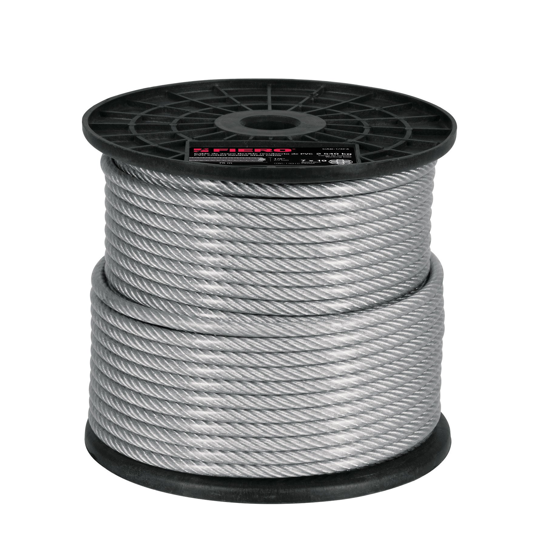 Metro cable flexible 1/4' acero 7x19 recubierto PVC, 75 m 1/4', 75 m