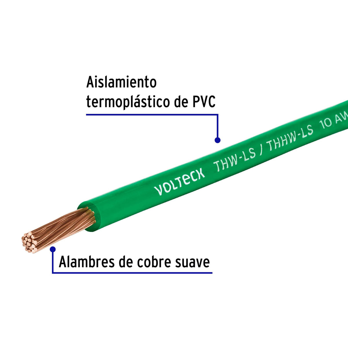Carrete con 10 m de cable THHW-LS 10 AWG verde, Volteck