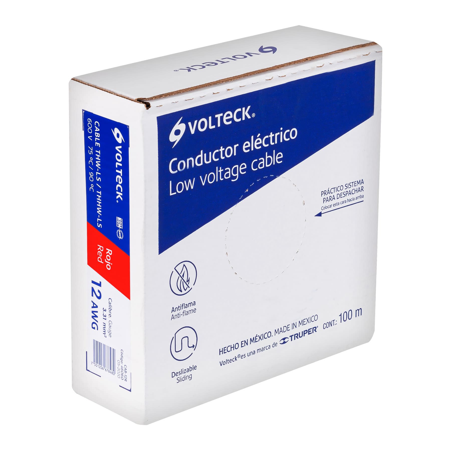 Rollo de 100 m de cable THHW-LS 12 AWG rojo, Volteck