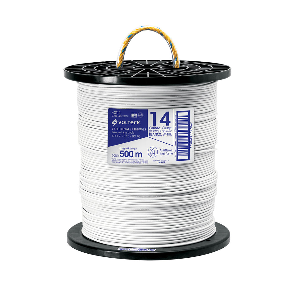 Metro de cable THHW-LS 14 AWG blanco en carrete de 500 m