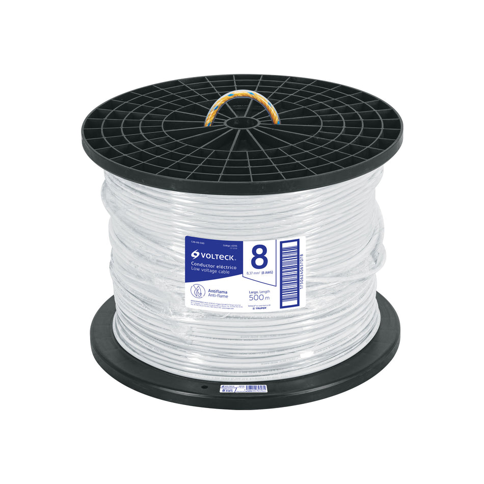 Metro de cable THHW-LS 8 AWG blanco en carrete de 500 m