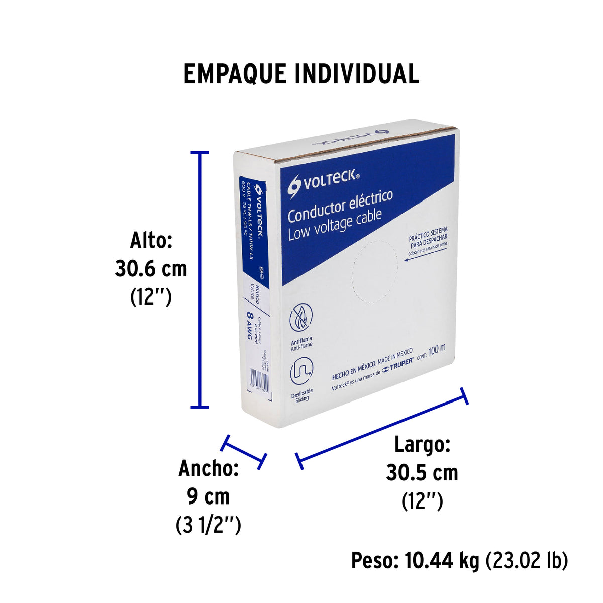 Rollo de 100 m de cable THHW-LS 8 AWG blanco, Volteck