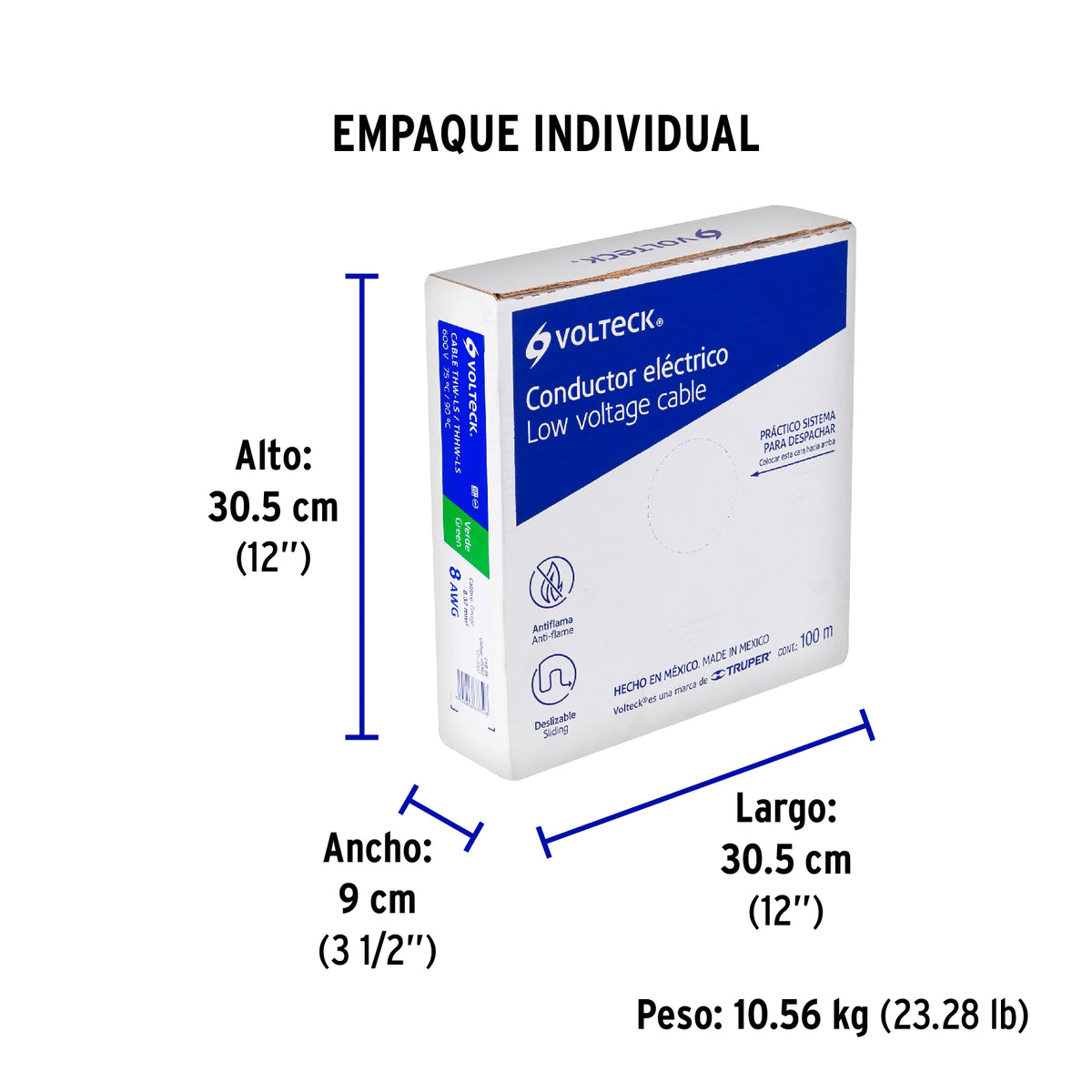 Rollo de 100 m de cable THHW-LS 8 AWG verde, Volteck