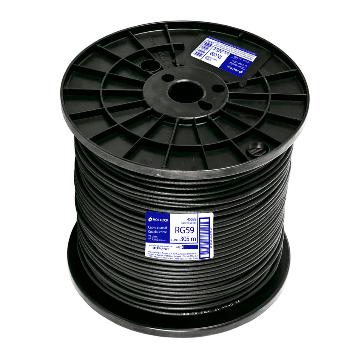 Metro de cable coaxial RG59 en carrete de 305 m, Volteck 305 m