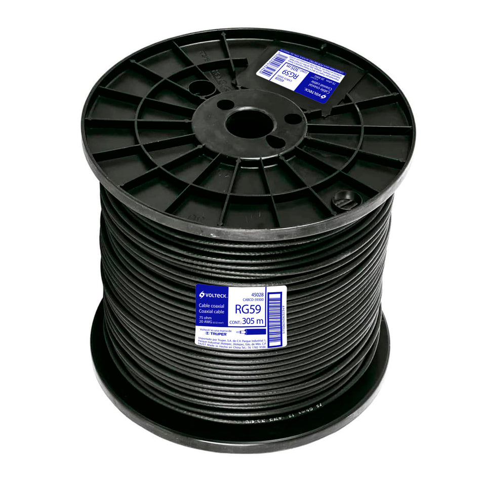Metro de cable coaxial RG59 en carrete de 305 m, Volteck 305 m