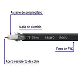 Metro de cable coaxial RG6 en carrete de 305 m, Volteck 305 m