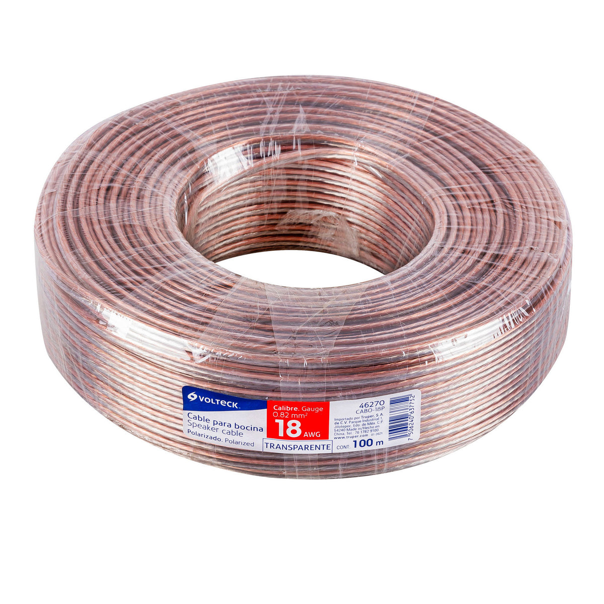 Rollo de 100 m cable polarizado transparente p/bocina 18 AWG