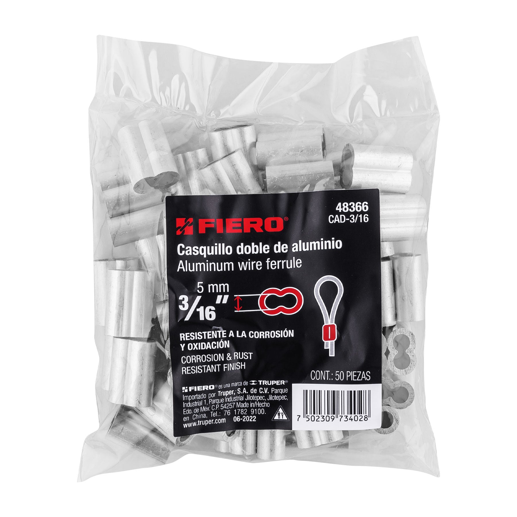 Bolsacasquillos dobles de aluminio FIERO 3/16"