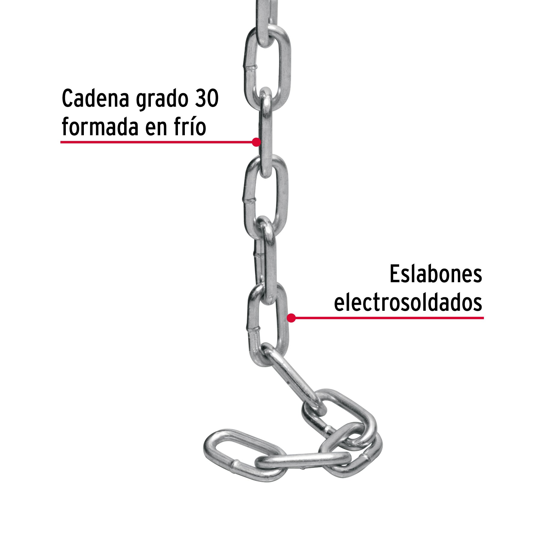Metro de cadena galvanizada de 3/16', 65 m en cubeta, FIERO