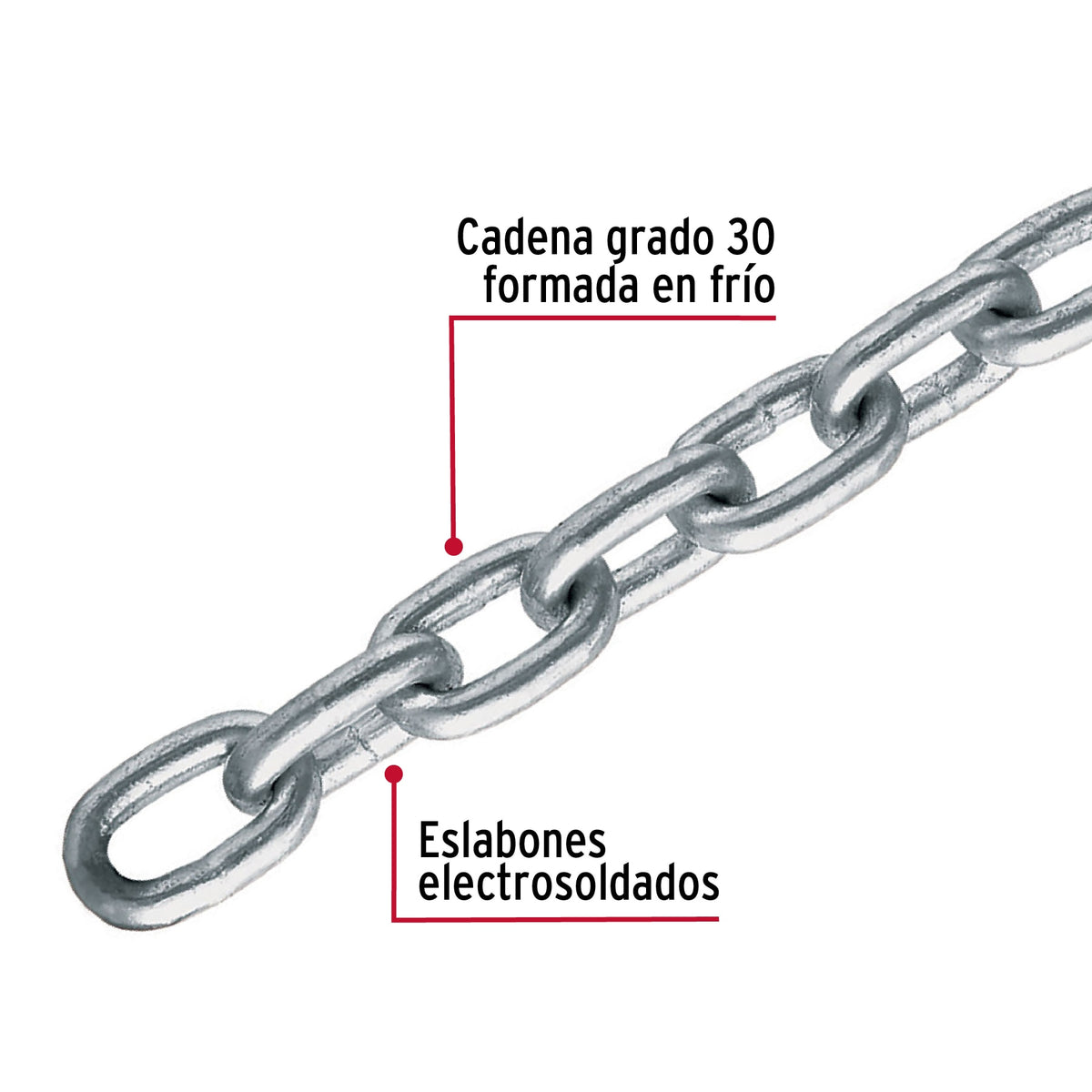 Metro de cadena galvanizada de 3/8', 10 m en cubeta, FIERO