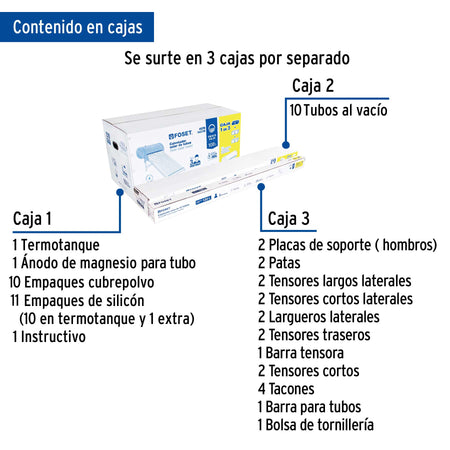 Calentador solar de agua 10 tubos, 120L, 3 personas, FOSET