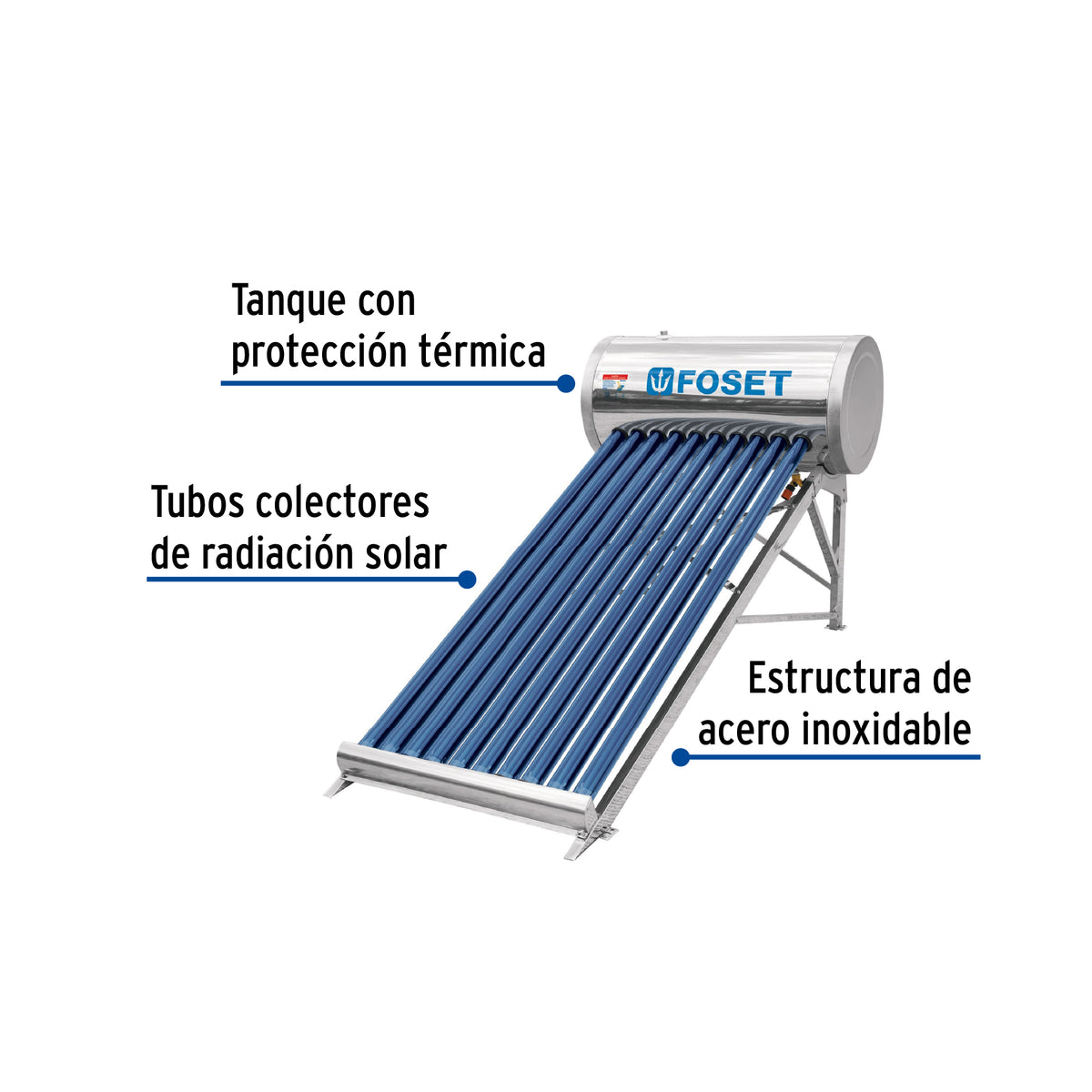Calentador solar de agua 10 tubos, 120L, 3 personas, FOSET