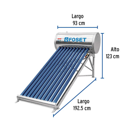 Calentador solar de agua 10 tubos, 120L, 3 personas, FOSET