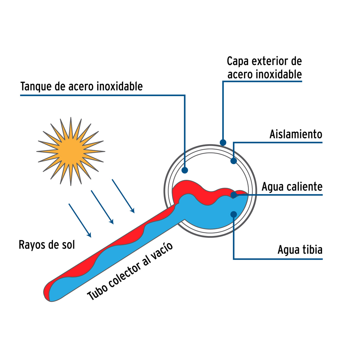 Calentador solar de agua, 12 tubos, 150L, 4 personas, FOSET