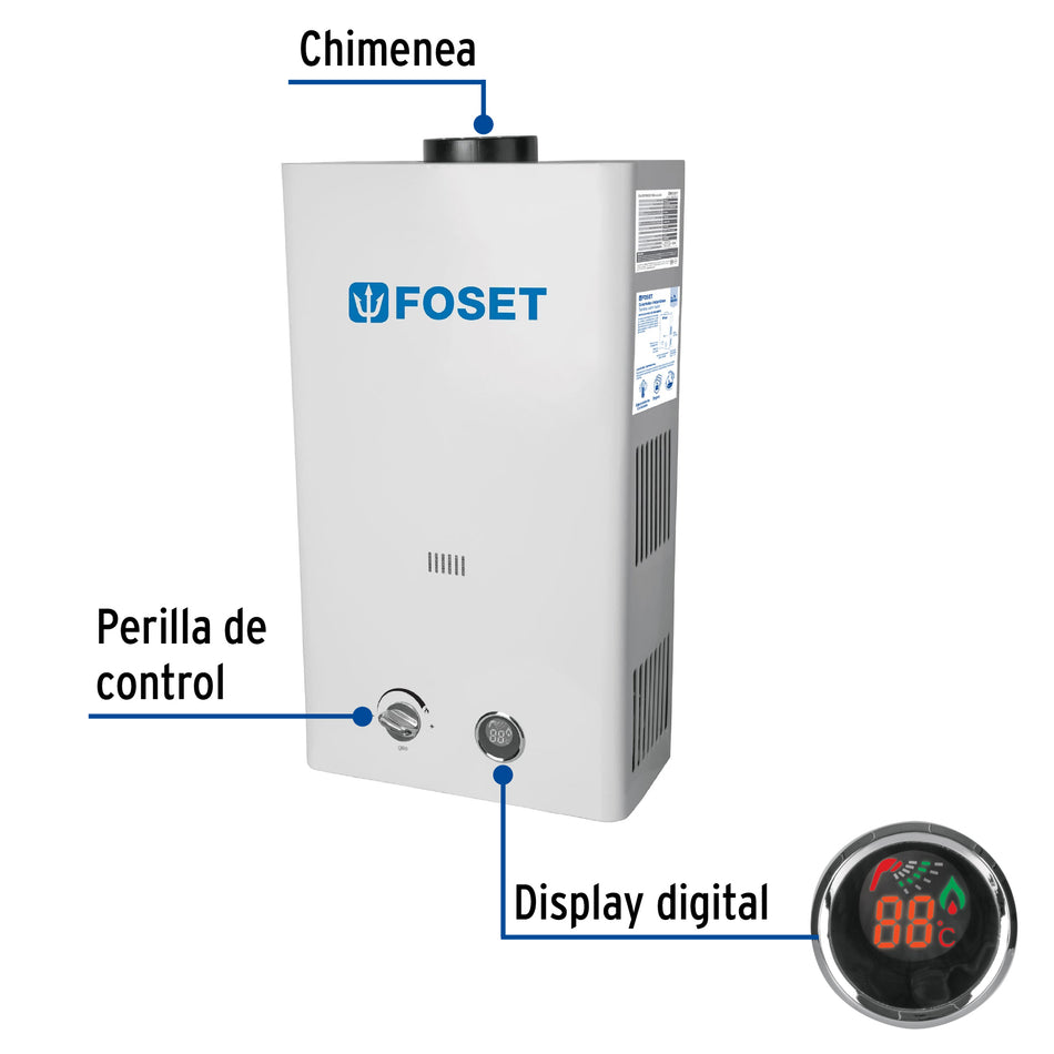 Calentador instantáneo, 13L, 3 servicios, gas natural, FOSET