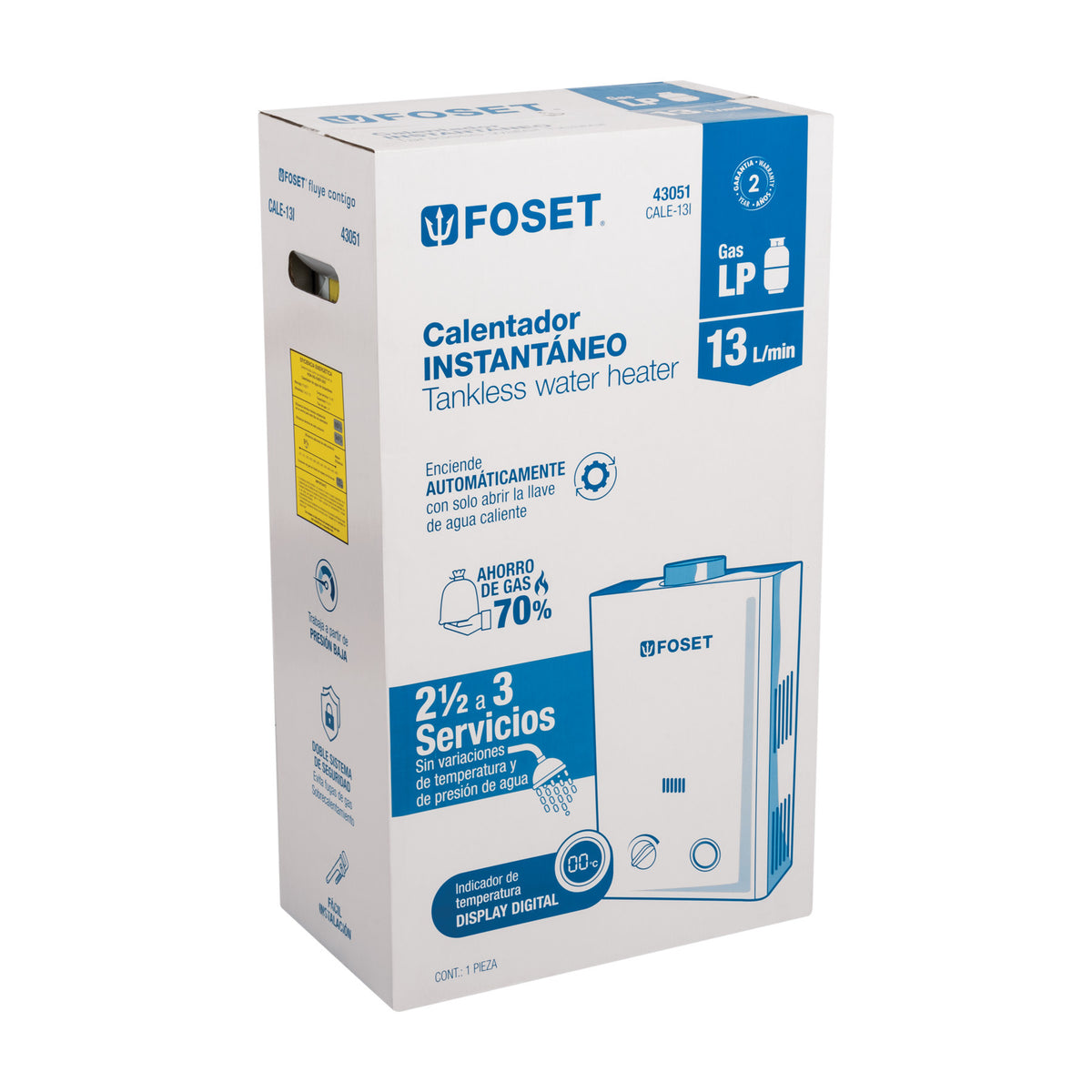 Calentador instantáneo, 13L, 3 servicios, gas LP, FOSET