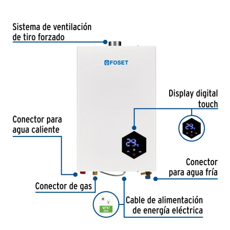 Calentador instantaneo modulante 14L 2 serv gas LP FOSET