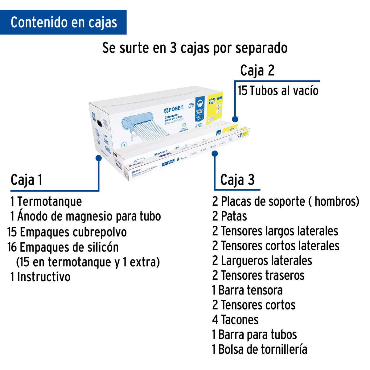 Calentador solar, 15 tubos, 195L, 5 per