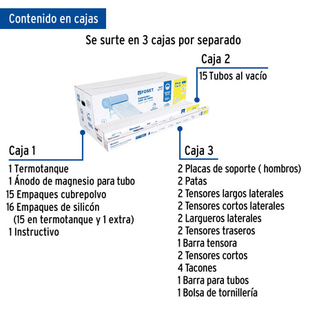 Calentador solar, 15 tubos, 195L, 5 per