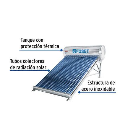Calentador solar, 15 tubos, 195L, 5 per
