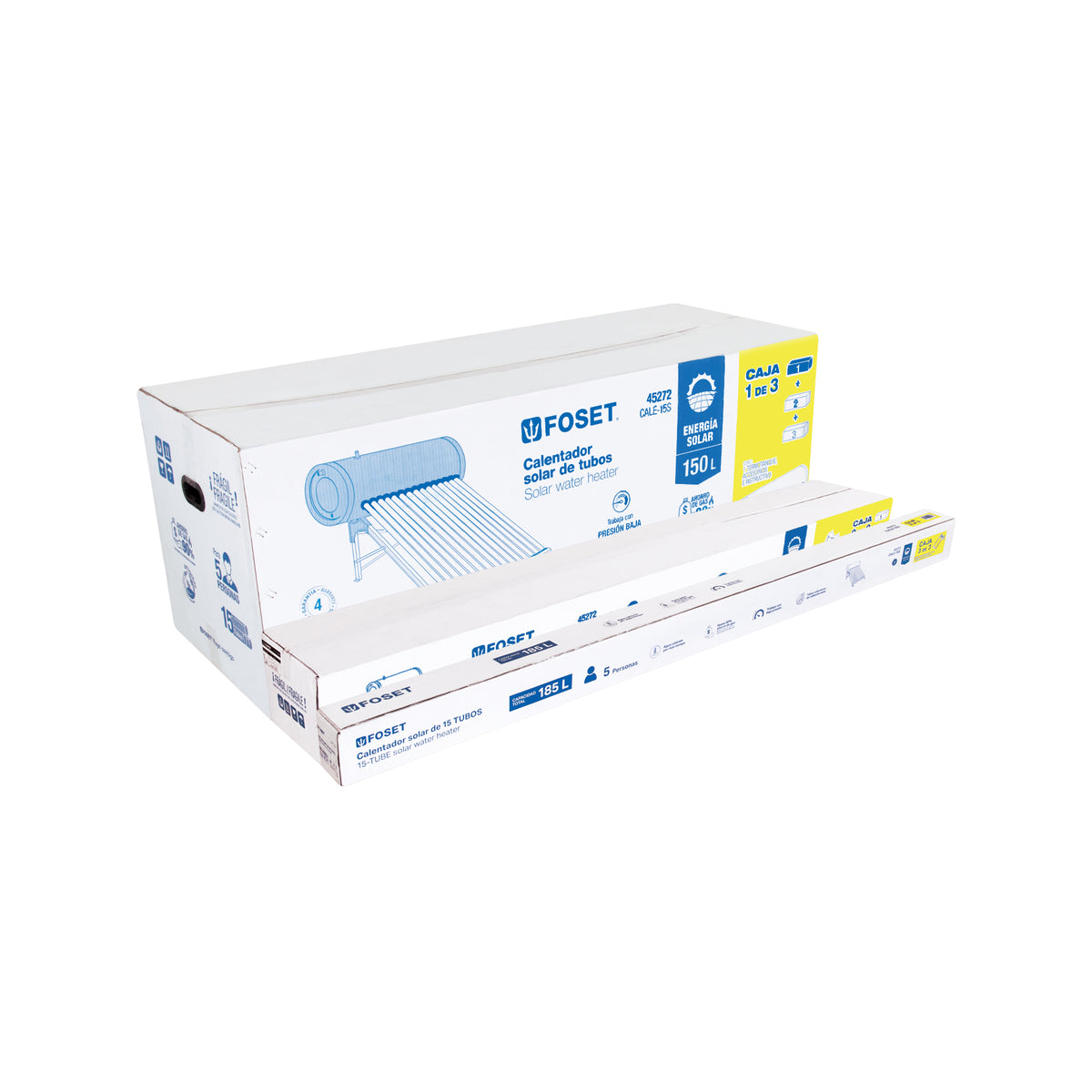 Calentador solar, 15 tubos, 195L, 5 per