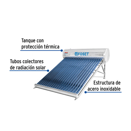 Calentador solar de agua, 20 tubos, 240L, 7 personas, FOSET