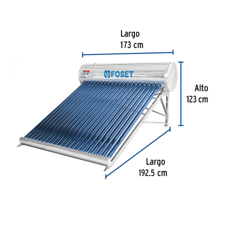 Calentador solar de agua, 20 tubos, 240L, 7 personas, FOSET