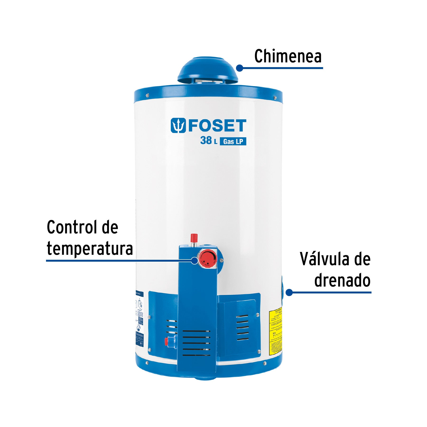 Calentador de depósito, 38L, 1 servicio, gas natural, FOSET
