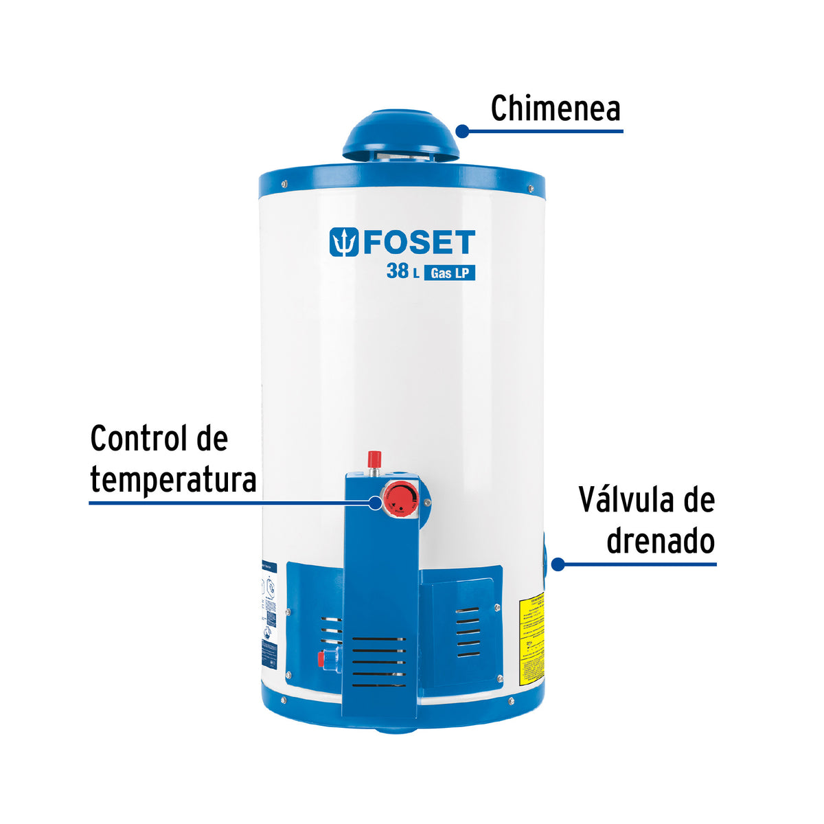 Calentador de depósito, 38L, 1 servicio, gas LP, FOSET