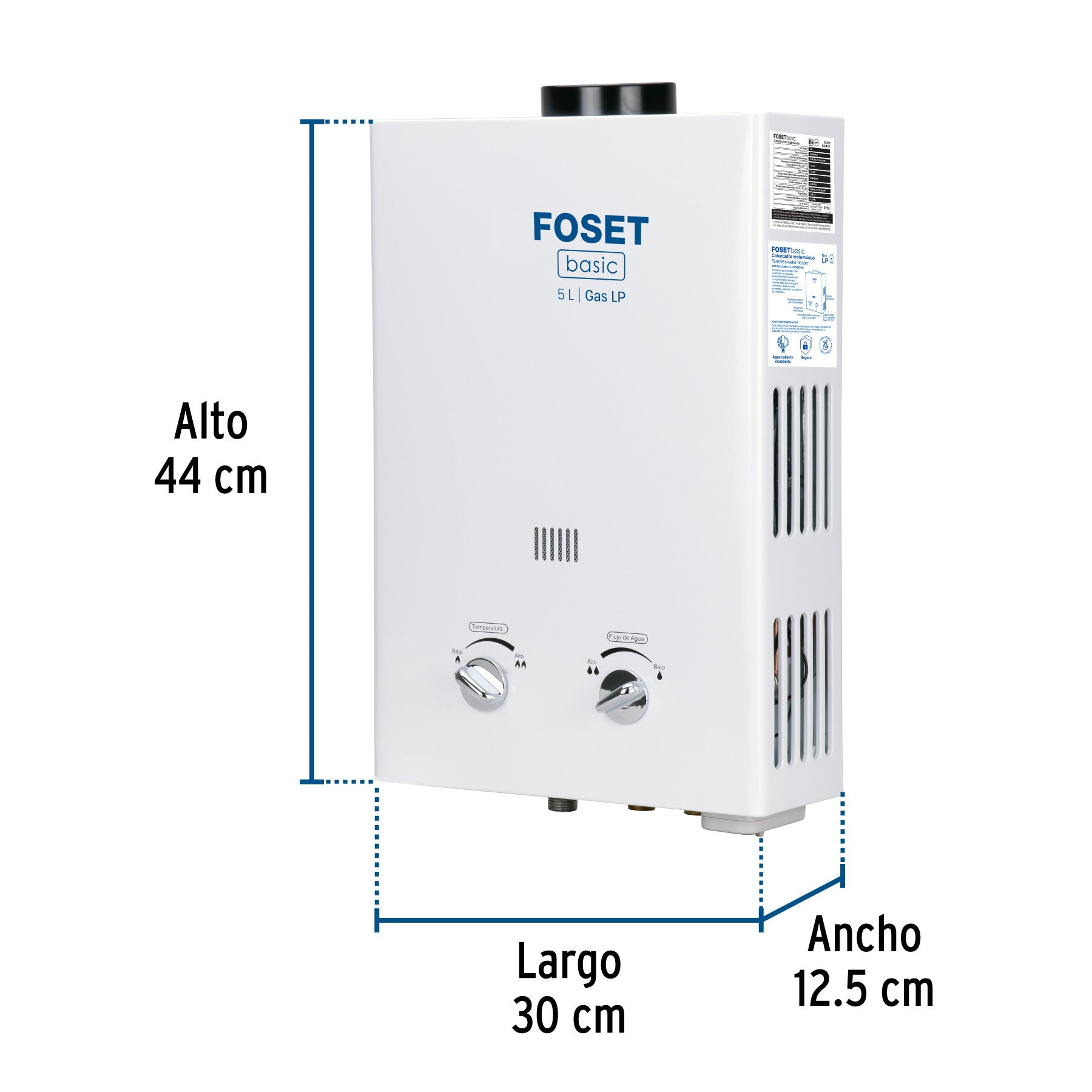 Calentador instantáneo, 5L, 1 servicio, gas LP, FOSET BASIC