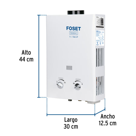 Calentador instantáneo, 5L, 1 servicio, gas LP, FOSET BASIC