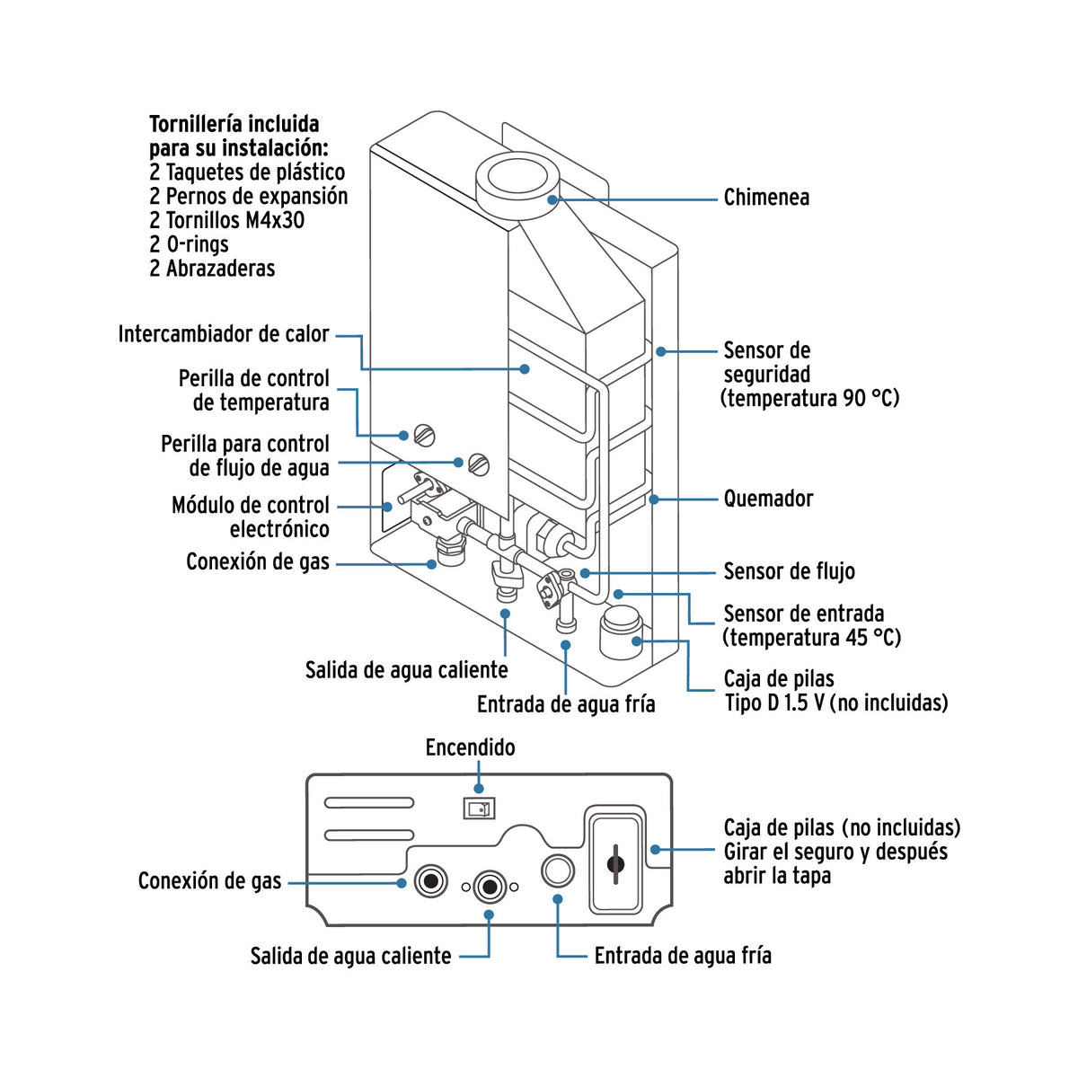 Calentador instantáneo, 5L, 1 servicio, gas LP, FOSET BASIC