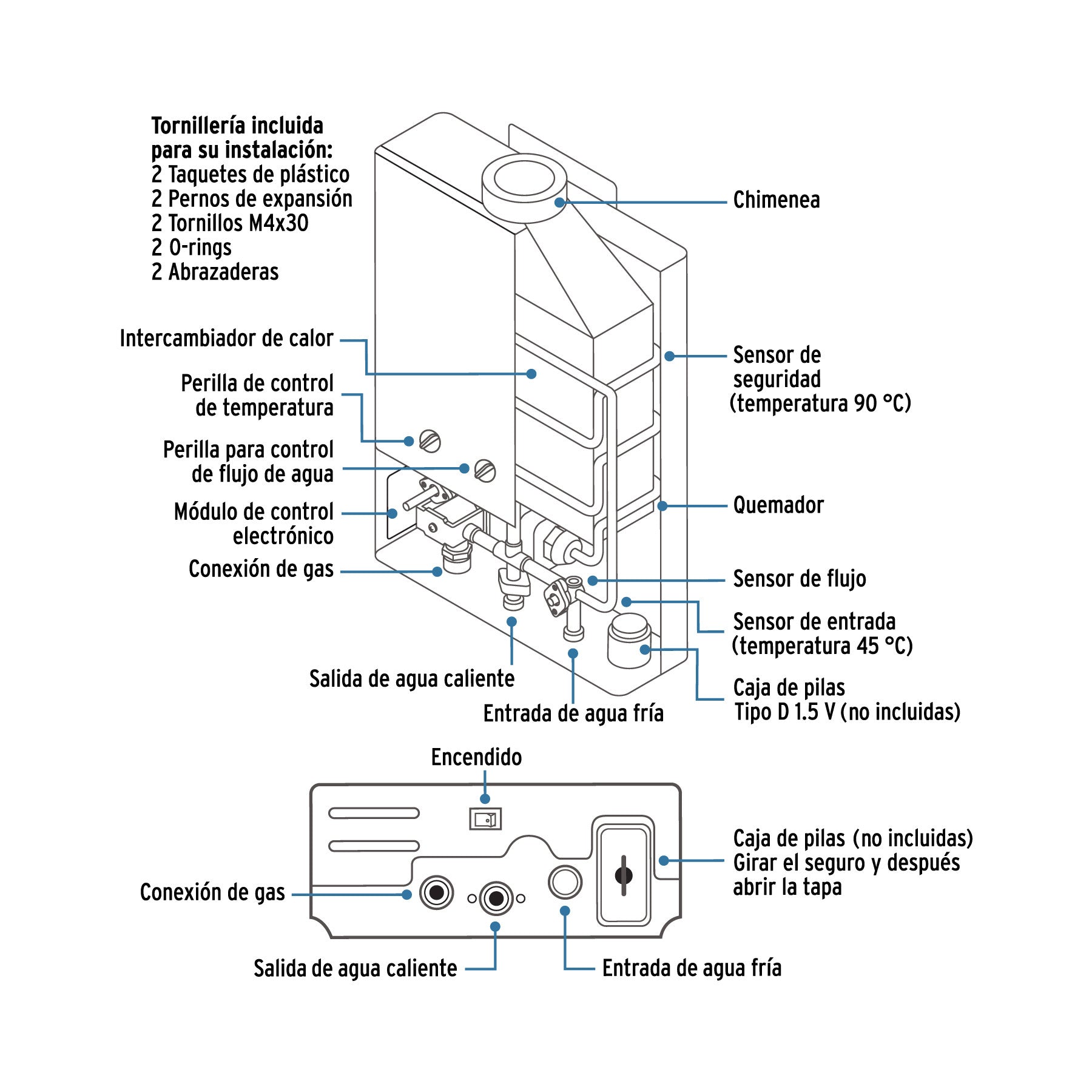 Calentador instantáneo, 5L, 1 servicio, gas LP, FOSET BASIC